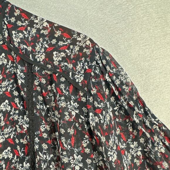 Zara Black Floral Sheer Crochet Peasant Blouse – Size L NWT - Picture 5 of 6